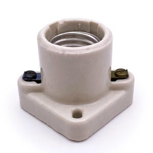 Porcelain Socket w/ 2&quot; Square Base: Surface Mount, Vintage Lamp Supply for Standard E26 Bulb