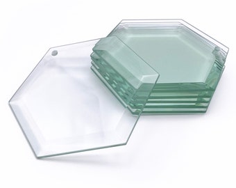 4.75" Glass Hexagon Suncatcher Tiles with Beveled Edges & Pre-Drilled Hole (Lot of 6)
