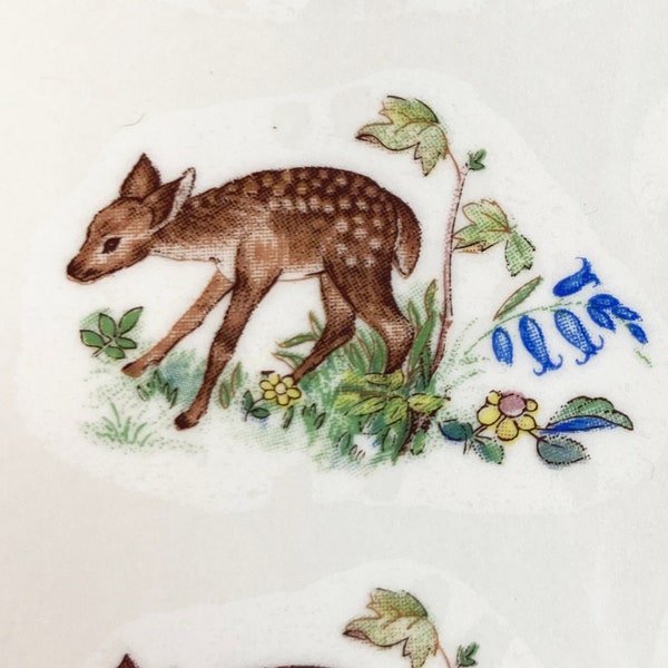 Vintage Ceramic Decals: "Happy Fawn in Nature" Water-Mount, Kiln Fire (Lot of 24)