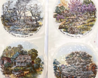 Vintage Ceramic Decals: 2-1/2" Four Seasons Round "Currier & Ives", Water-Mount, Kiln Fire (Lot of 16)