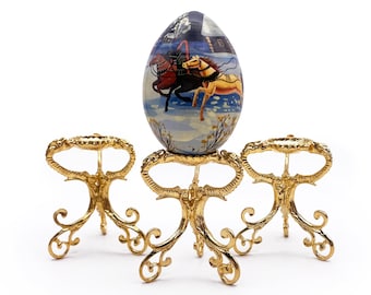 Elaborate Display Stand for Decorative Eggs and Spheres: Cast Metal Gold Finish, 3" High