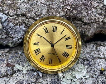 1-7/16" Quartz Clock Insert, Roman Numerals on Gold Dial: Vintage Clock Making Supplies