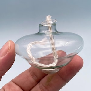 Flytande oljeljus i glas, 5 cm i diameter med 10 cm glasfiberveke: Vintagematerial (2 st)