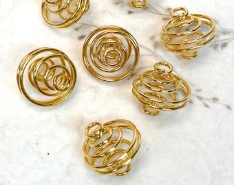 Golden Spiral Cage Pendants, Vintage Jewelry Supplies: DIY Hollow Lantern fits 10mm Bead or Bauble (144 pieces)