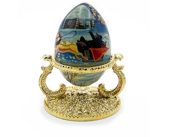 Display Stand for Large Eggs: 2" High, Sturdy Cast Metal with *Slightly Tarnished* Bright Brass Finish