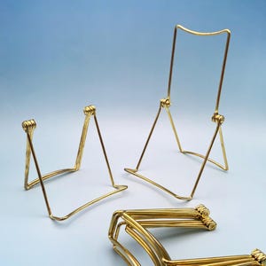 Adjustable Metal Display Stand Easels: Bright Brass Finish, 4" W, Expandable to 8.5" H (Lot of 5)