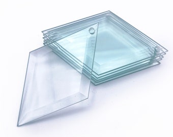 5" x 3" Diamond Glass Suncatchers with Beveled Edges & Pre-Drilled Hole (Lot of 6)