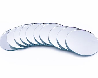 2" Round Glass Craft Mirrors: Unfinished, Smooth Edges (LOT OF 10)