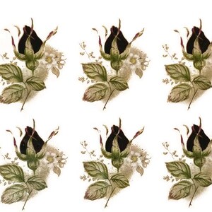 Vintage Ceramic Decals: "Burgundy Rose Bud" Water-Mount, Kiln Fire (Lot of 24)