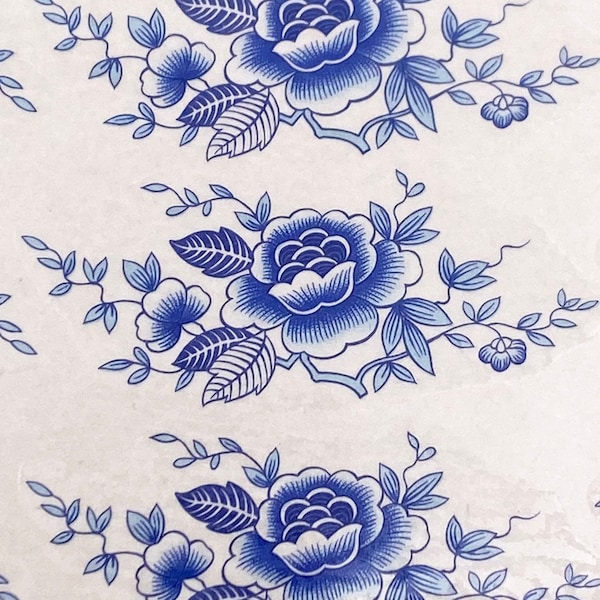 Vintage 3" Blue Floral Ceramic Decals: Water-Mount, Kiln Fire (Lot of 34)
