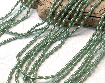 Light Green Colored Oval Seed Beads, 6x3 mm: Vintage Made in Japan