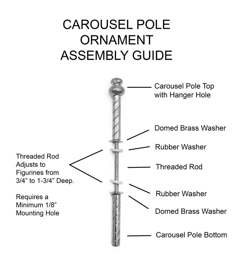 Mini Pole Kit for Carousel Ornaments: Vintage Spiral Twist Design with Hole for Hanging image 6