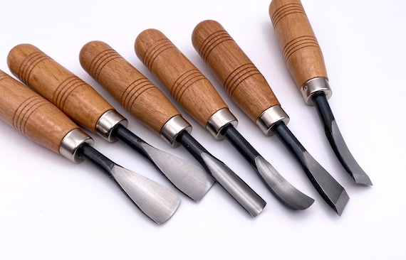 Heavy Duty Wood Carving Tool Kit: 6 Piece Collection, Steel Blades, Reinforced Ferrules, Wood Handles