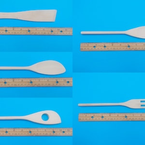 Wooden Kitchen Utensils: 5 Piece Tool Set for Cooking, Baking, or Crafting (Unfinished) image 4
