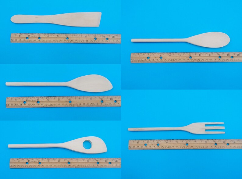 Wooden Kitchen Utensils: 5 Piece Tool Set for Cooking, Baking, or Crafting (Unfinished) image 4
