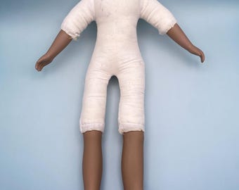 Soft 12.5" Doll Body with Dark Bisque Porcelain Limbs: Vintage Supply for Finished Dolls Approx. 18" Overall