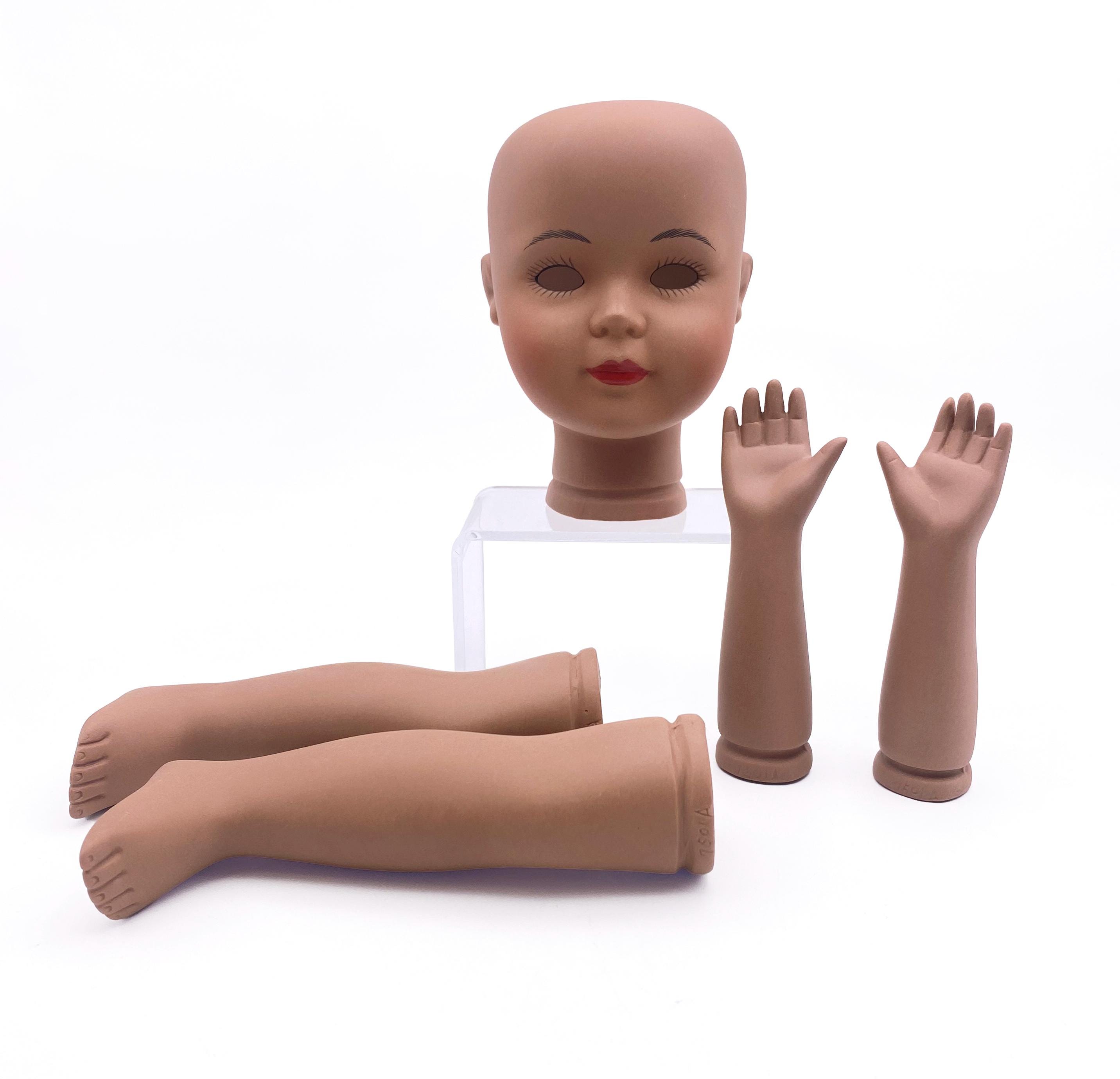 Porcelain Doll Kit #7651 Dark Skin Tone: Vintage Parts circa 1990s (5 PCS = Head, Arms, & Legs)