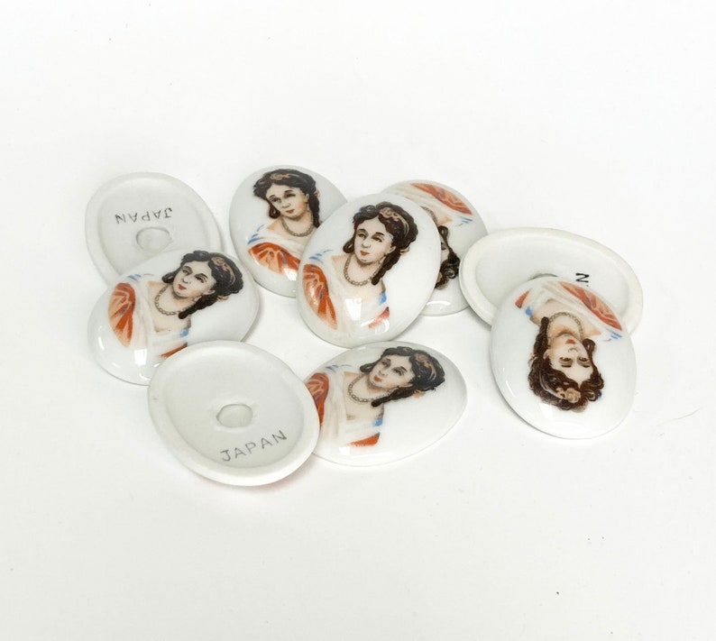 Ceramic Cameo Cabochon with Victorian Lady: Vintage Inserts Lot of 12 image 1