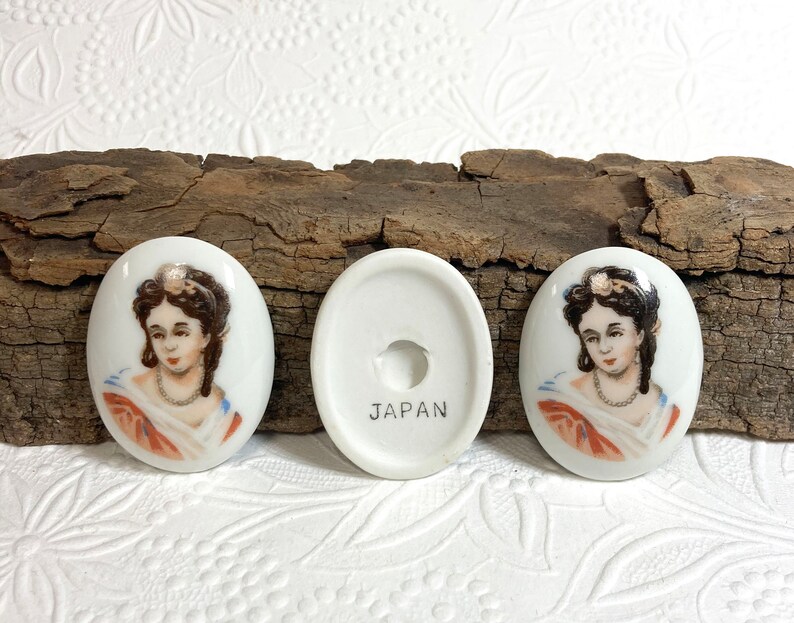 Ceramic Cameo Cabochon with Victorian Lady: Vintage Inserts Lot of 12 image 2