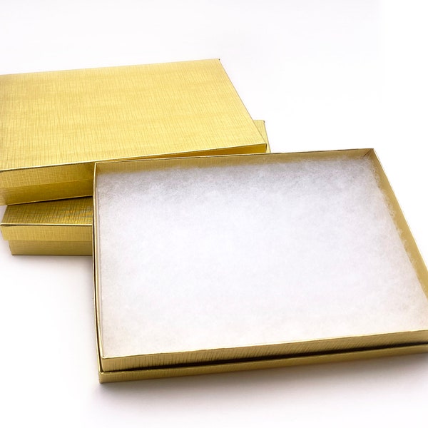 Large Gold Foil Box 8" x 5-1/2" with Cotton Fill (Lot of 3)