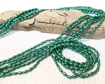 Emerald Green Colored Oval Seed Beads, 6x3 mm: Vintage Made in Japan