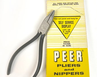 Vintage Pliers Nippers, Chain Nose Serrated Jaws: "PEER" Brand No. 36-736 in Original Box, Large 4-3/4"