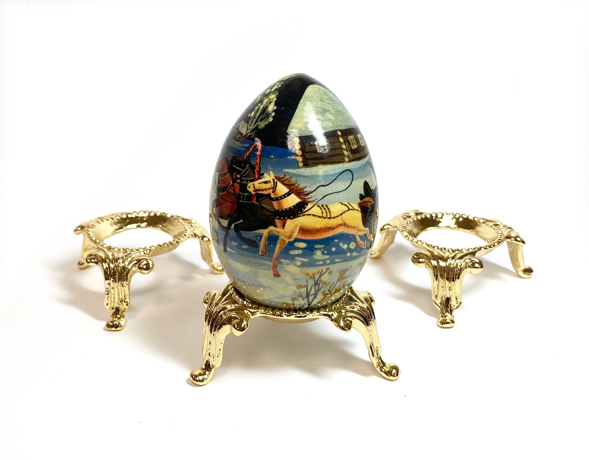 Gold Display Stands for Decorative Eggs: Cast Metal Bright Gold Display Stands for Decorative Eggs: Cast Metal Bright