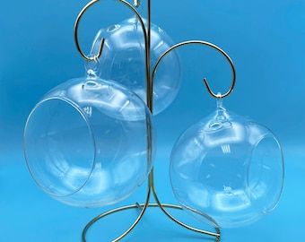 3-Hook Metal Display Stand and 4-1/2" Round Glass Terrariums