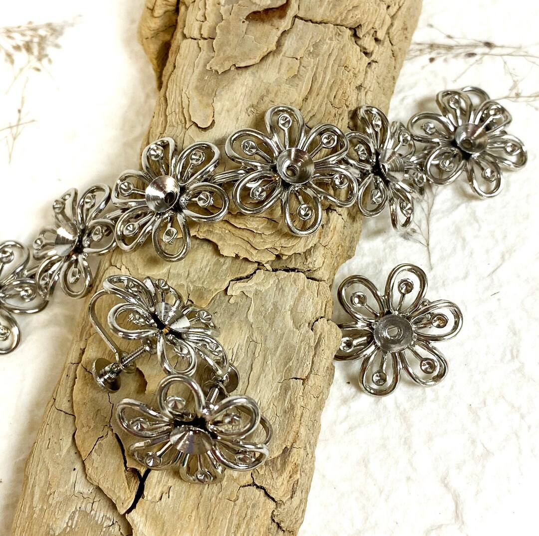 Silver Flower Jewelry Making Supplies Vintage Set Includes Bracelet