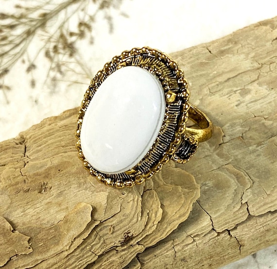 Antique Finish Rings Vintage Jewelry Making Supplies Gold Plated Setting With Ceramic Oval Insert to Decorate lot of 3 Etsy