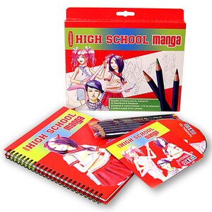 High School Manga, Tutorial Drawing Set: DERWENT, Colored Pencils & Sketch Book