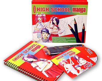 High School Manga, Tutorial Drawing Set: DERWENT, Colored Pencils & Sketch Book