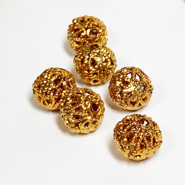 24 pcs Vintage Gold-tone Filigree Beads: Medium Fancy Metal Spacers, 1/4 inch (7mm)