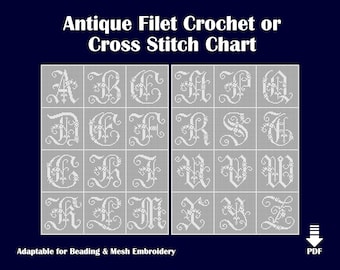 2x Reproduction Antique (c1880s/1890s) Pattern Charts for Filet