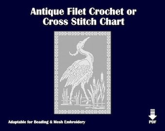 Pattern Chart for Filet Crochet / Cross Stitch - Heron