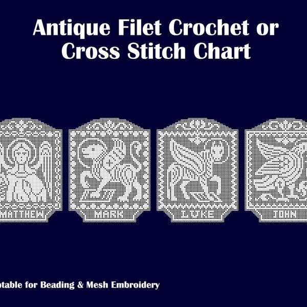 4x Reproduction Antique (ca. 1910s / 1920s) Pattern Chart for Filet Crochet / Cross Stitch 'The Evangelists' - updated format