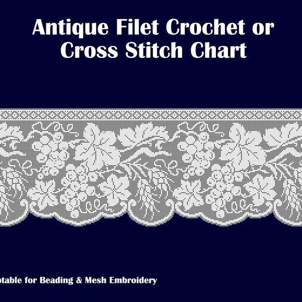 Reproduction Antique (c1920) Pattern Chart for Filet Crochet/Cross Stitch Lace for Church Christian Catholic Altar Cloth 002 -updated format