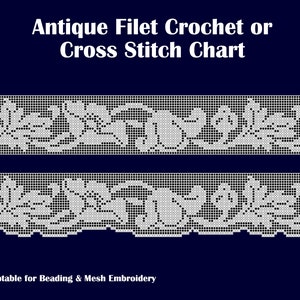 2x Reproduction Antique (c1910s/1920s) Pattern Charts for Filet Crochet / Cross Stitch Matching Floral Insert & Border #001