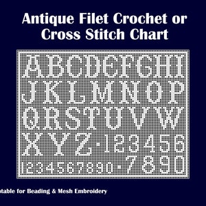 Reproducción de un patrón antiguo (1912) para crochet de filete/punto de cruz, letras del alfabeto y números 002 (formato actualizado y fácil de leer)