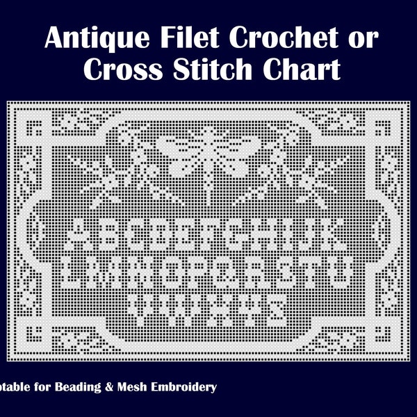 Reproduction Antique (1880s/1890s) Pattern Chart for Filet Crochet / Cross Stitch Alphabet Dragonfly Sampler - updated, easy-to-read format