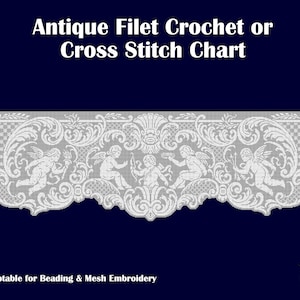 Reproduction Antique (c1920) Pattern Chart for Filet Crochet/Cross Stitch Lace for Church Christian Catholic Altar Cloth 003 -updated format