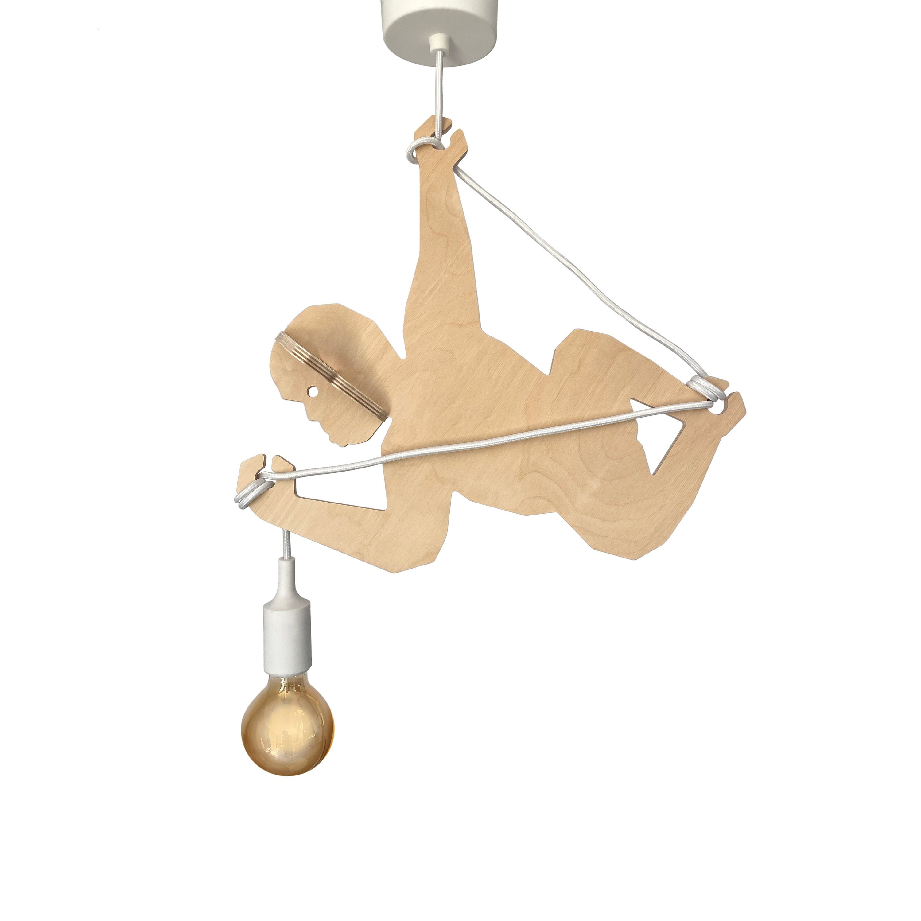 Luminaire Suspendu Singe en Bois Pour Décoration de Chambre d'enfant - Studio Ruthy Design