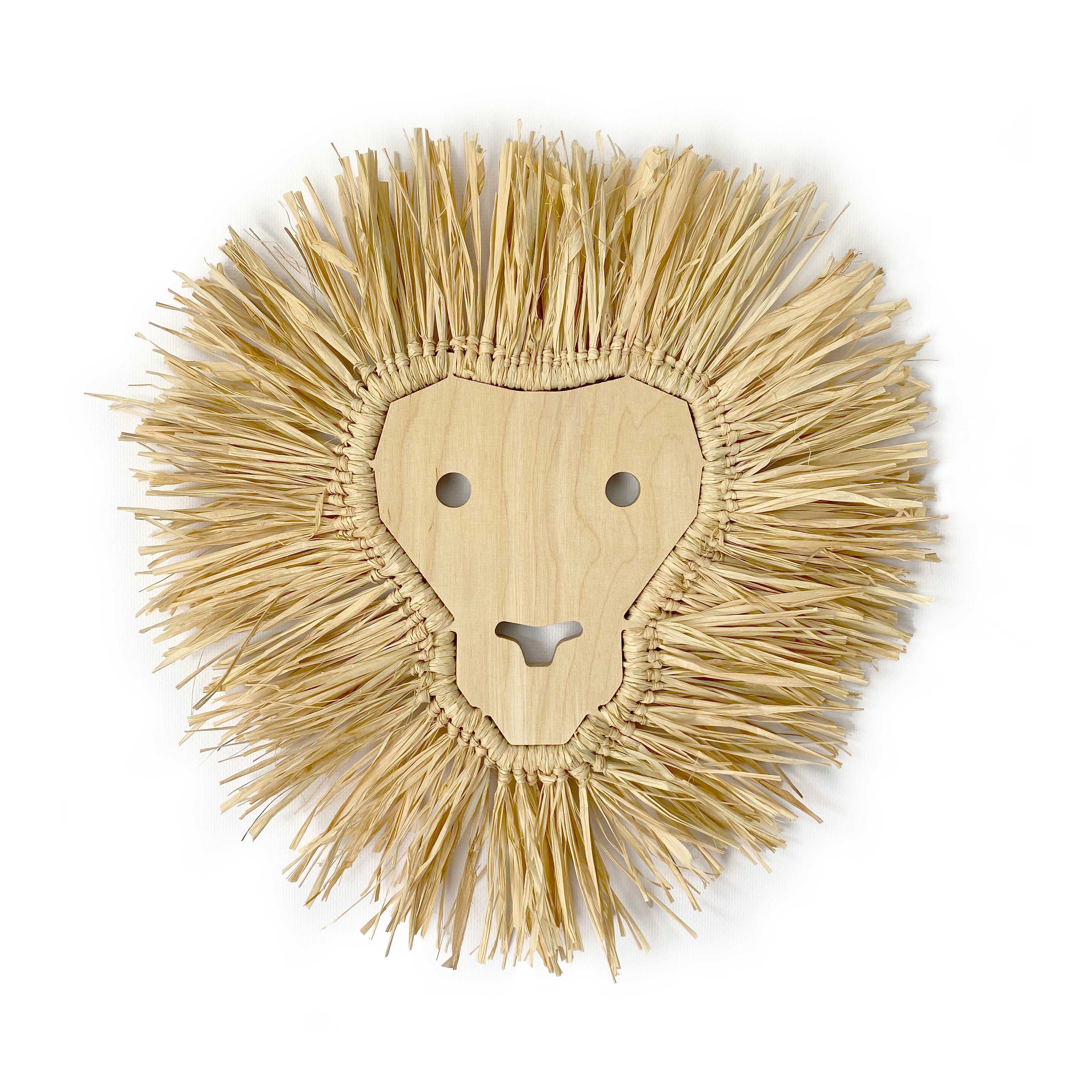 Masque de Tissage Lion en Bois et Rafia Pour Décoration Chambre d'enfant - Studio Ruthy Design