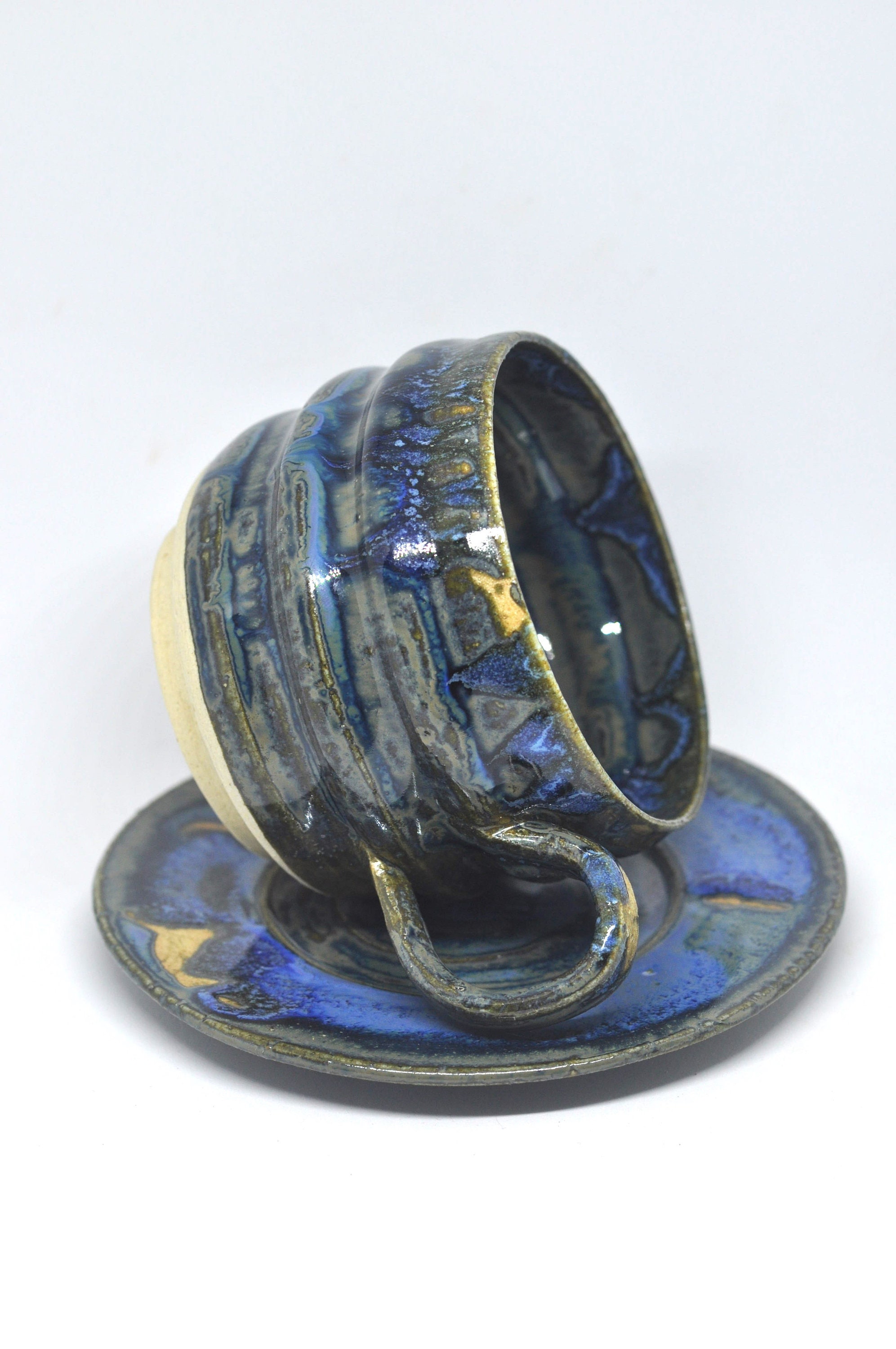 Stoneware Twisted Tea Cup 150 ml With a Plate Etsy