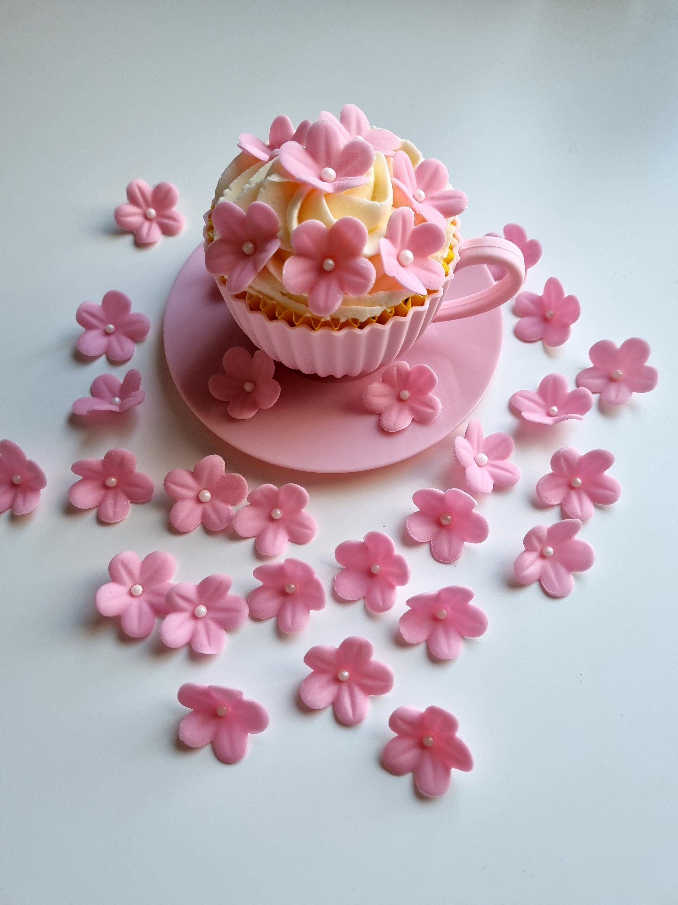 90pcs Edible Cherry Blossom Cupcake Toppers – Flower Decorations For Cakes, Wedding Birthday Baby Shower Parties