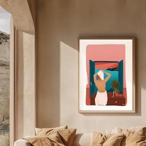 Ilustración cartel de papel Ventana en el mar