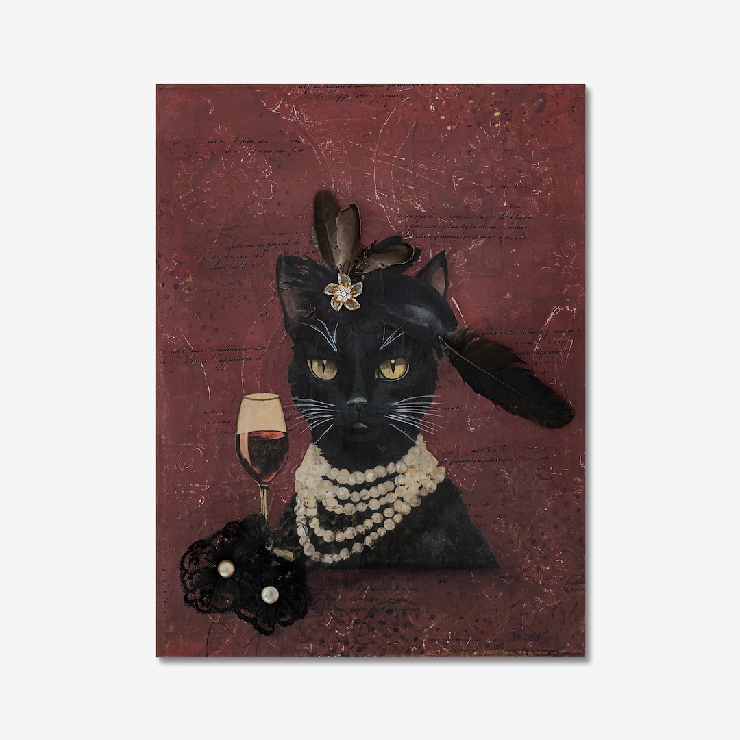 Posh Steampunk Cat Drinking Wine Fine Art Print Poster | Cat Gifts ...