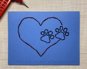 Heart With Pawprints - Embroidered Braille Card