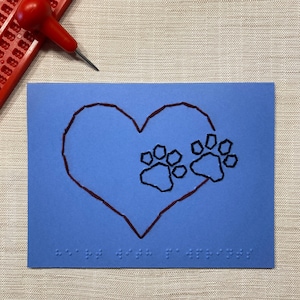 Braille Card Embroidered - Heart With Pawprints