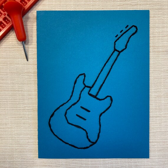 Electric Guitar Embroidered Braille Card Etsy.de